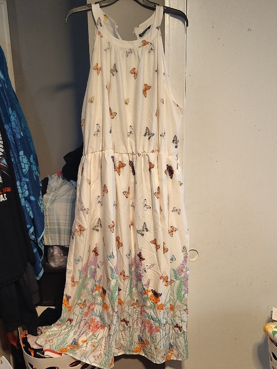 BloomChic Dresses & Skirts - BloomChic Cream Midi Dress with Multi-Colored Butterfly Print